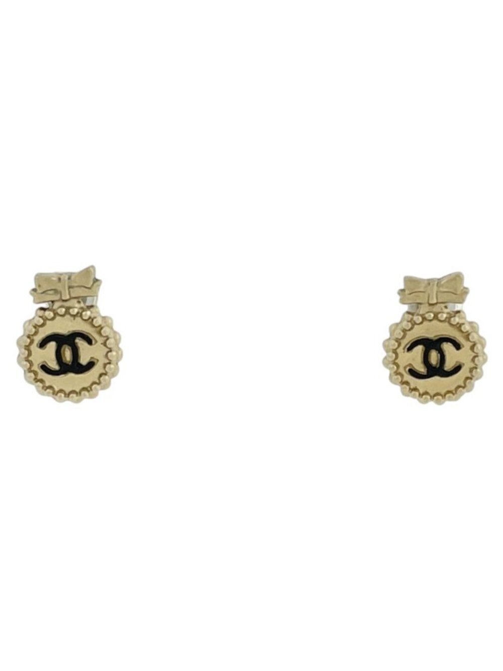 Chanel Earrings CC Logo Ribbon Gold Plated